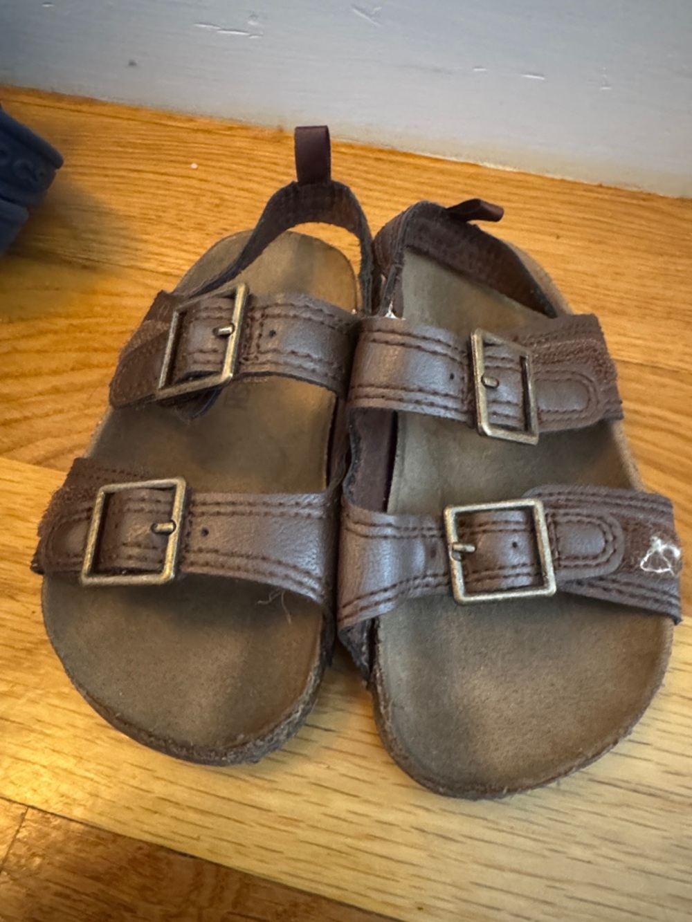 Kids Brown Double-Buckle Comfort Sandals